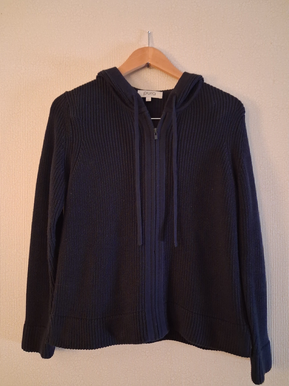 Pura Cashmere (Brand) Fishermans Navy Zip Cardigan Hoodie Sz M